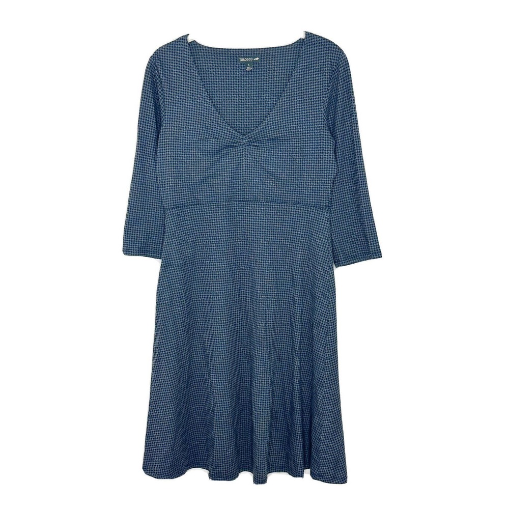 Toad & Co Navy Blue Windmere Houndstooth Pattern 3/4 Sleeve Dress Sz Small
